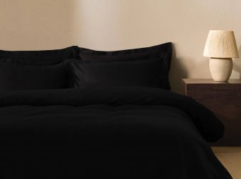 �ift Ki�ilik Puffy Andra Bas�c Saten Nevresim Tak�m� - Siyah